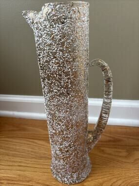Vintage West Virginia Glass Company Gold Speckle Handle Tall Pitcher